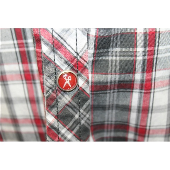 Marc Ecko Men Long Sleeve Gray Red100% Cotton Plaid Large Cowboy - Picture 3 of 13